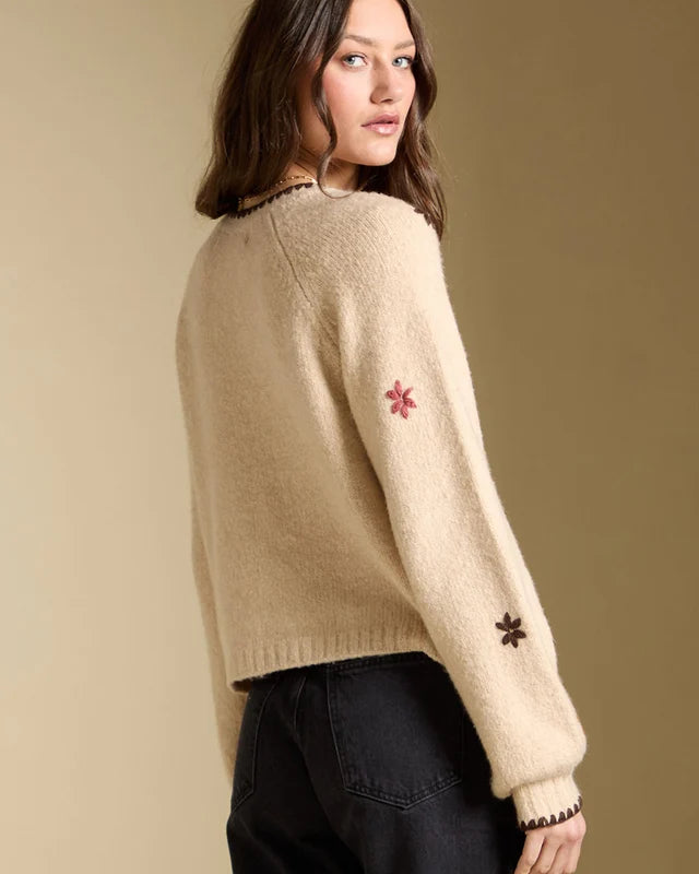 *PRE ORDER* SALTWATER JOSS EMBROIDERED CARDIGAN - OATMEAL