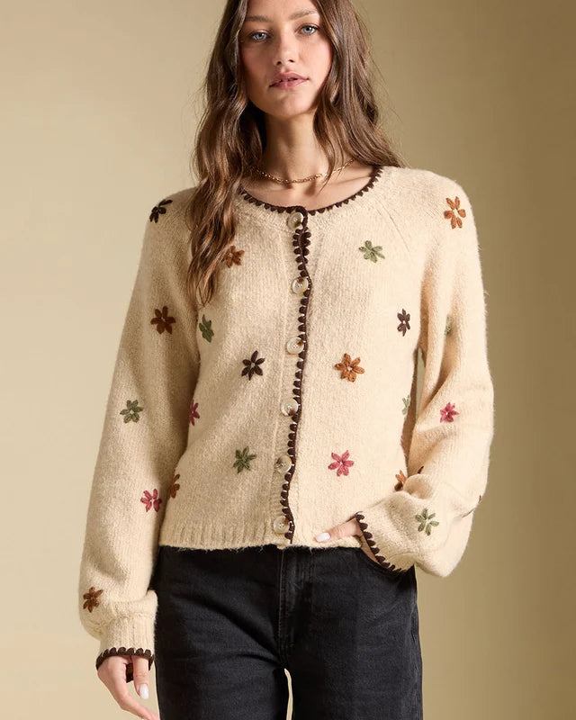 *PRE ORDER* SALTWATER JOSS EMBROIDERED CARDIGAN - OATMEAL