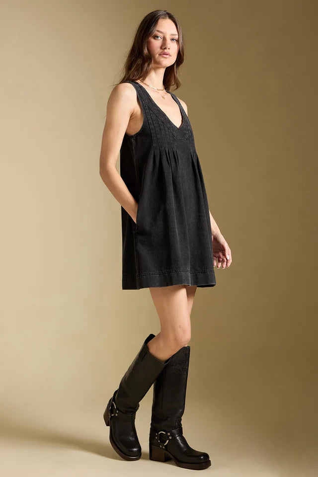 *PRE ORDER* SALTWATER LUXE MINIYA DENIM DRESS - WASHED BLACK