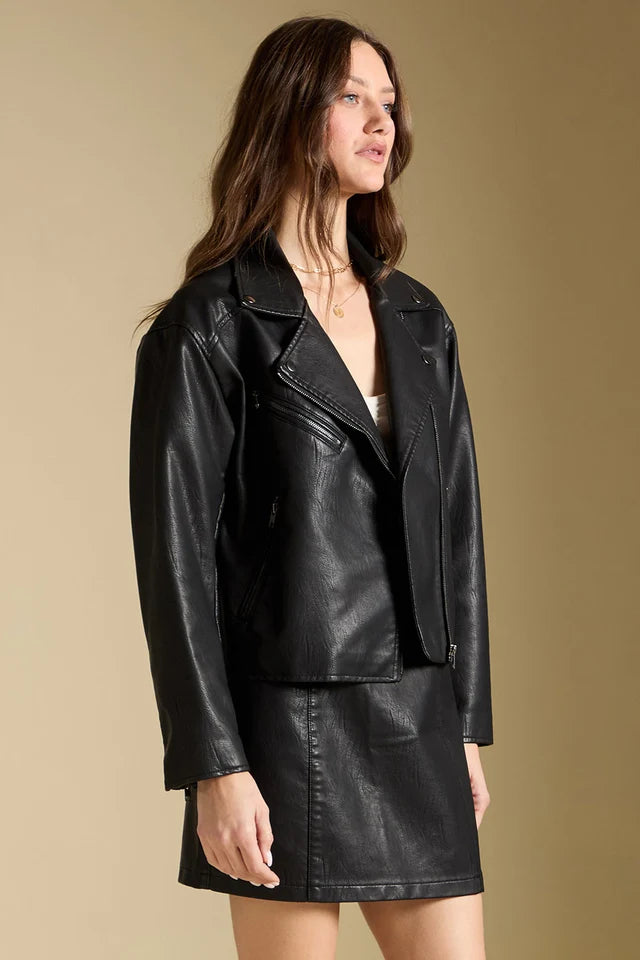 SALTWATER LUXE SYLVIE FAUX LEATHER JACKET - BLACK