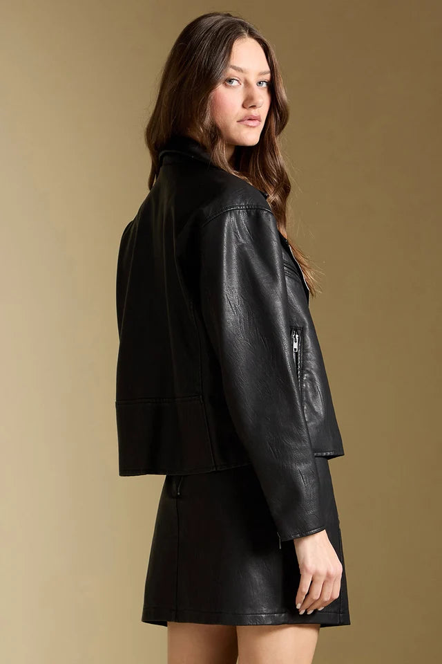 SALTWATER LUXE SYLVIE FAUX LEATHER JACKET - BLACK
