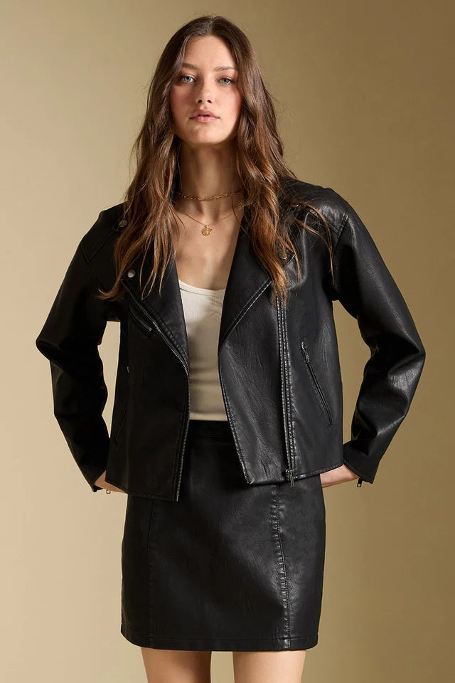 SALTWATER LUXE SYLVIE FAUX LEATHER JACKET - BLACK