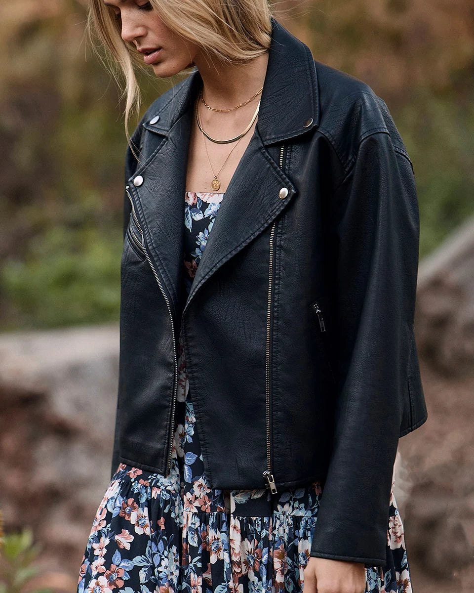 SALTWATER LUXE SYLVIE FAUX LEATHER JACKET - BLACK