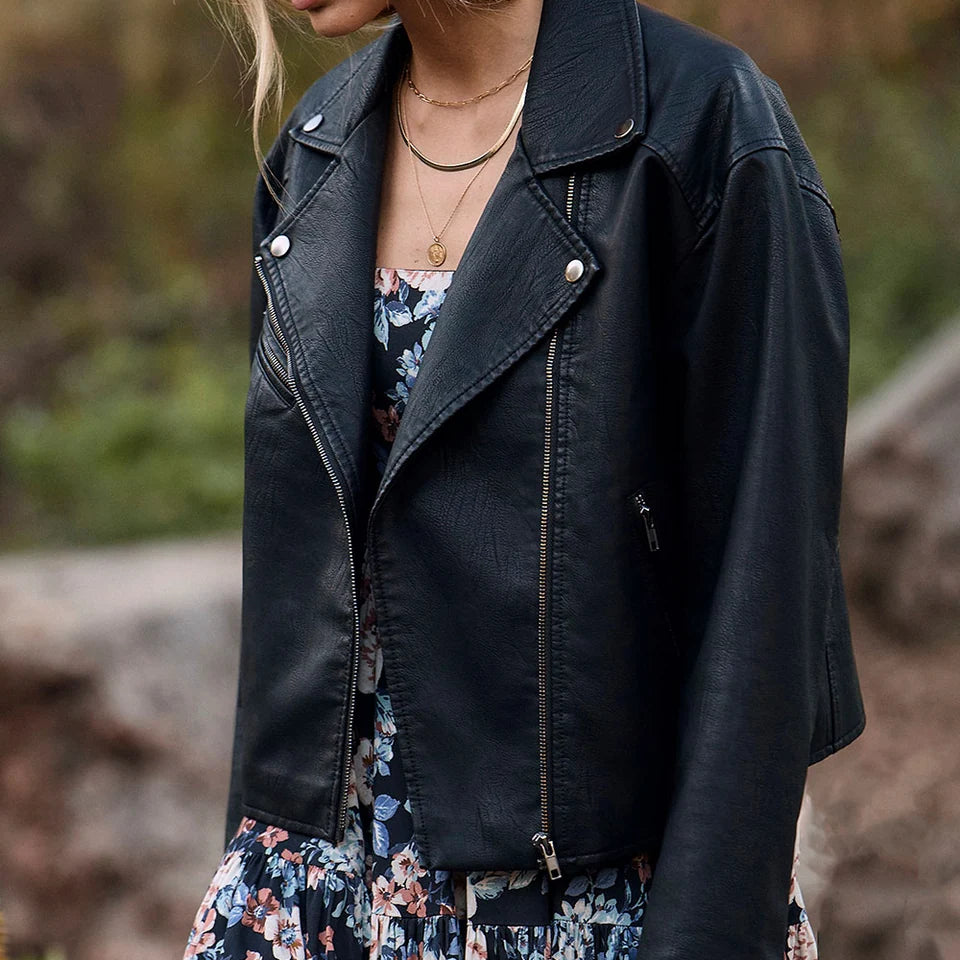 SALTWATER LUXE SYLVIE FAUX LEATHER JACKET - BLACK