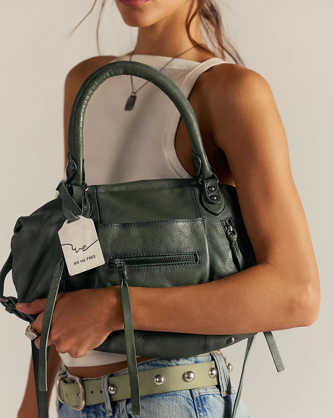 FREE PEOPLE EMERSON LEATHER TOTE - SECRET SAGE