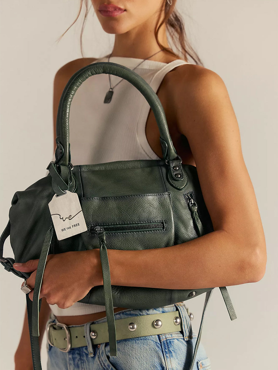 FREE PEOPLE EMERSON LEATHER TOTE - SECRET SAGE