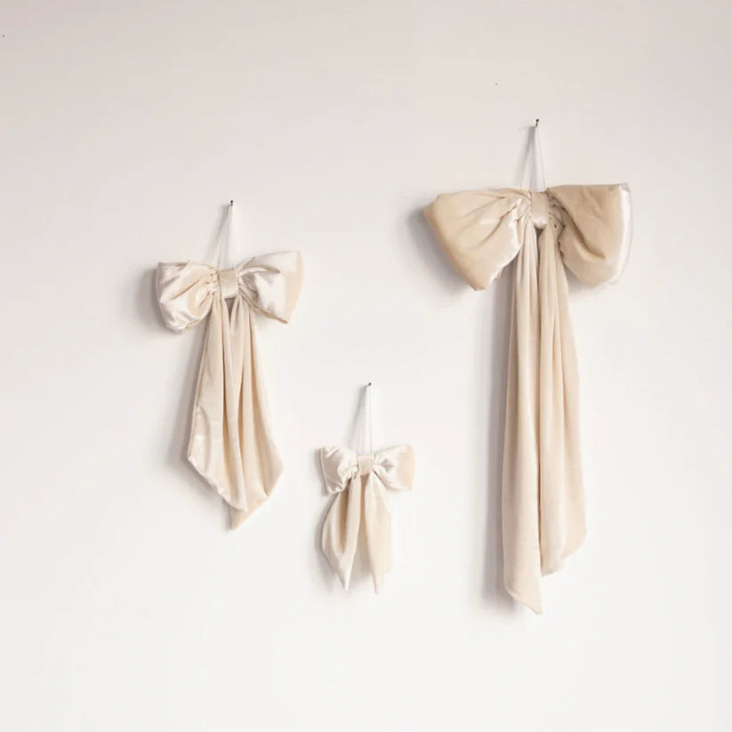 VELVET FABRIC BOW - CREAM