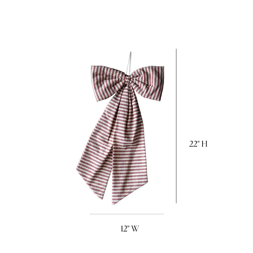 STRIPED FABRIC BOWS - CRANBERRY RED