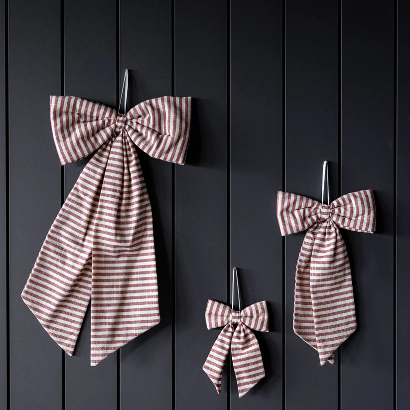 STRIPED FABRIC BOWS - CRANBERRY RED