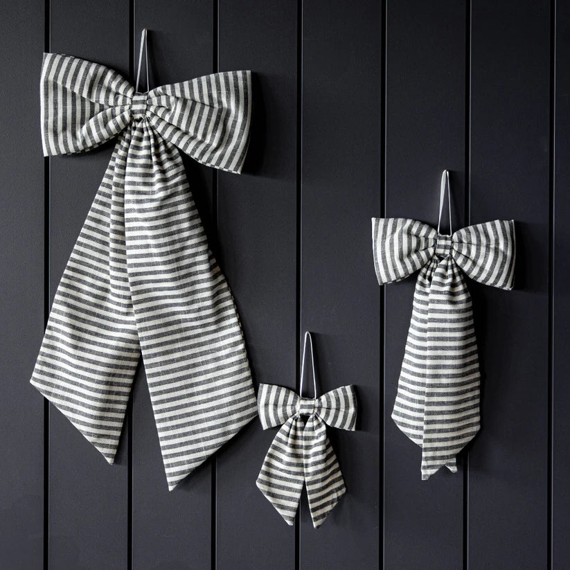 STRIPED FABRIC BOWS - CHARCOAL