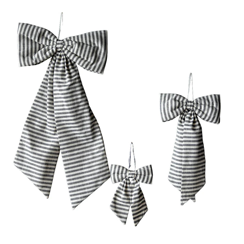 STRIPED FABRIC BOWS - CHARCOAL