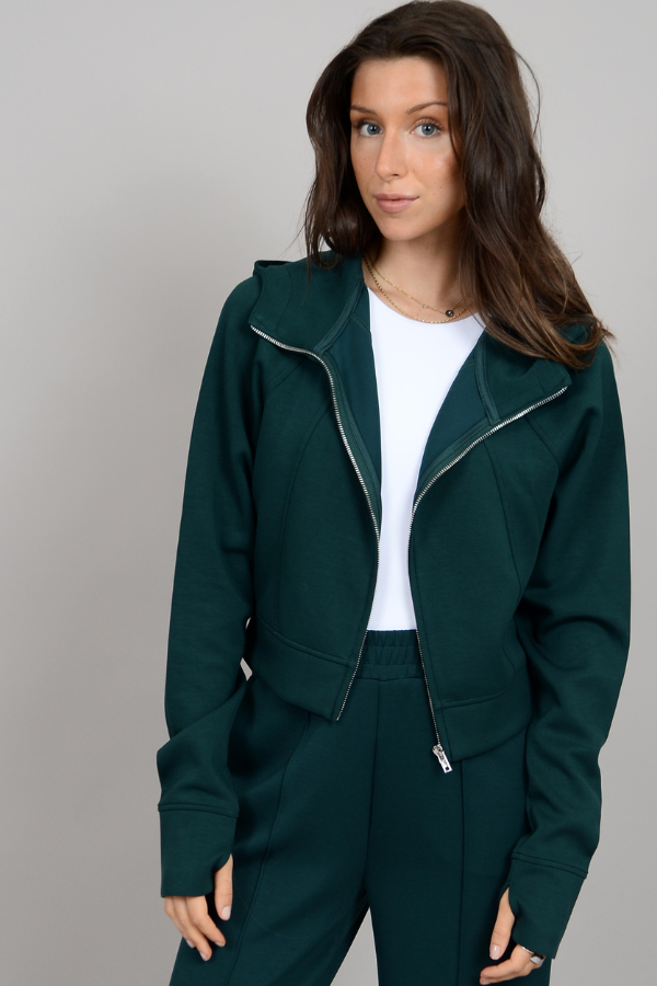 MAYA SUPER SOFT KNIT FULL ZIP HOODIE - JUNGLE GREEN