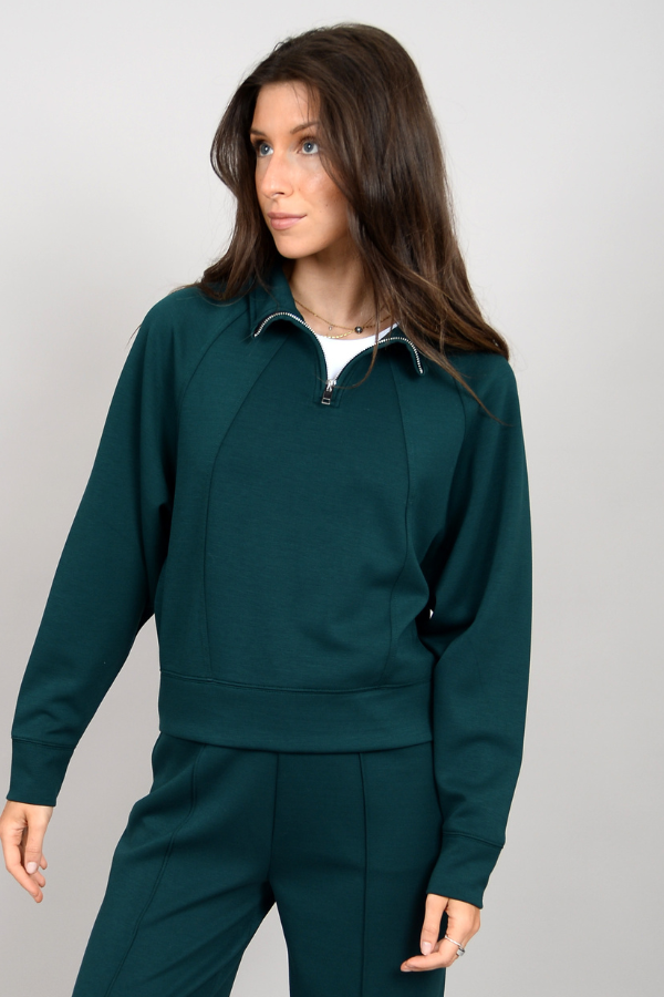 MAILYNA SUPER SOFT MODAL 1/4 ZIP HOODIE - JUNGLE GREEN