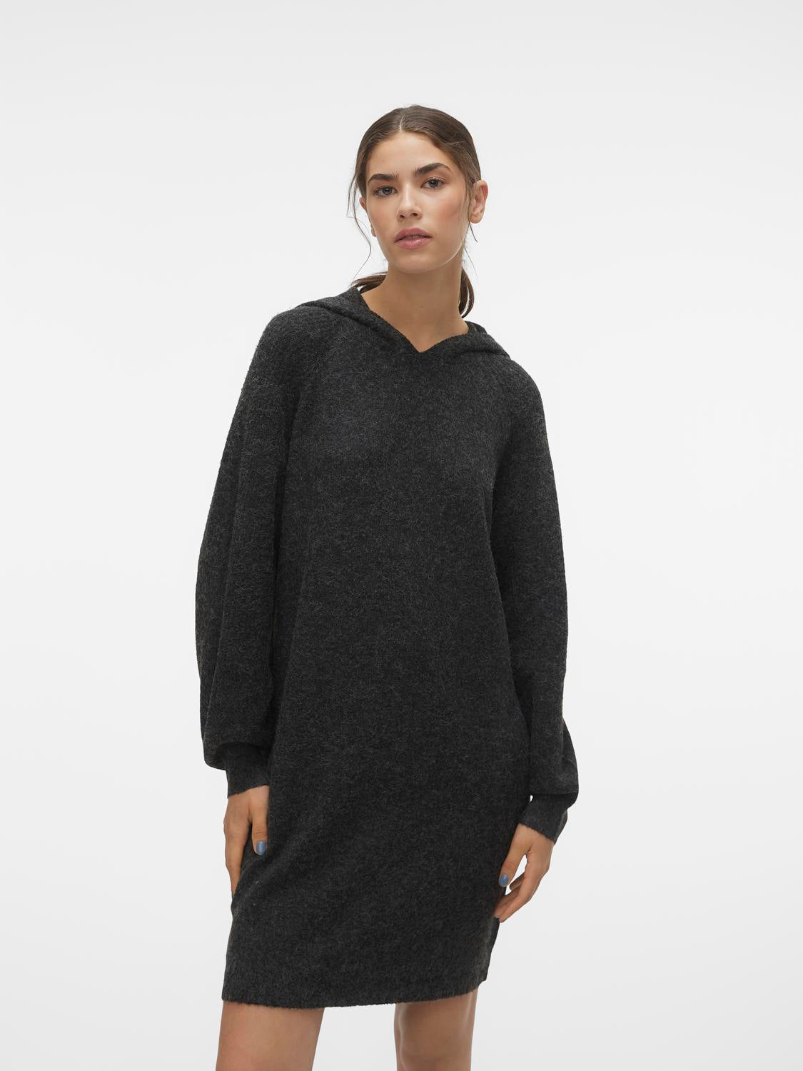 DOFFY SWEATER DRESS W HOOD - BLACK