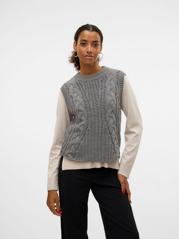 KEYSA KNIT VEST - MEDIUM GREY MELANGE