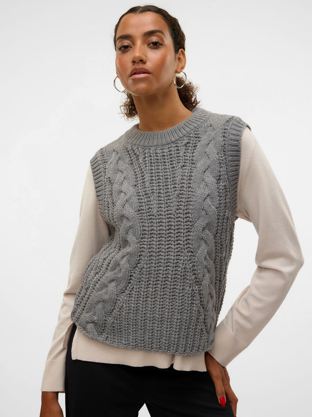 KEYSA KNIT VEST - MEDIUM GREY MELANGE