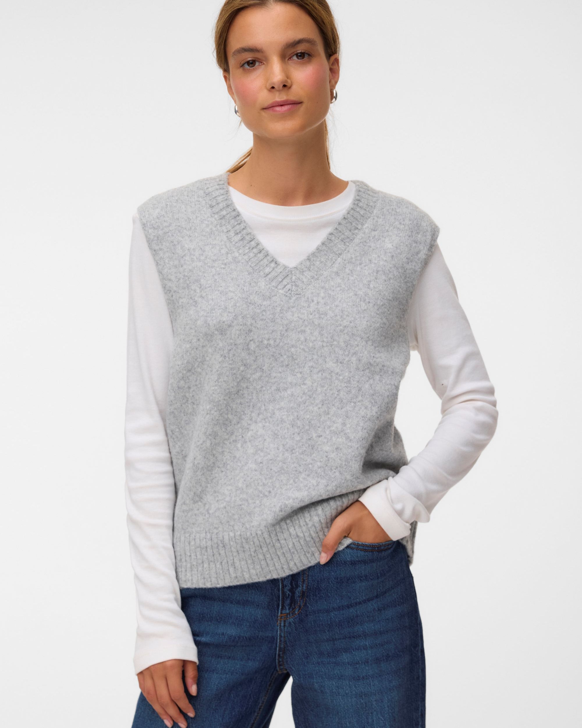 VM BOOM V NECK VEST - LIGHT GREY MELANGE