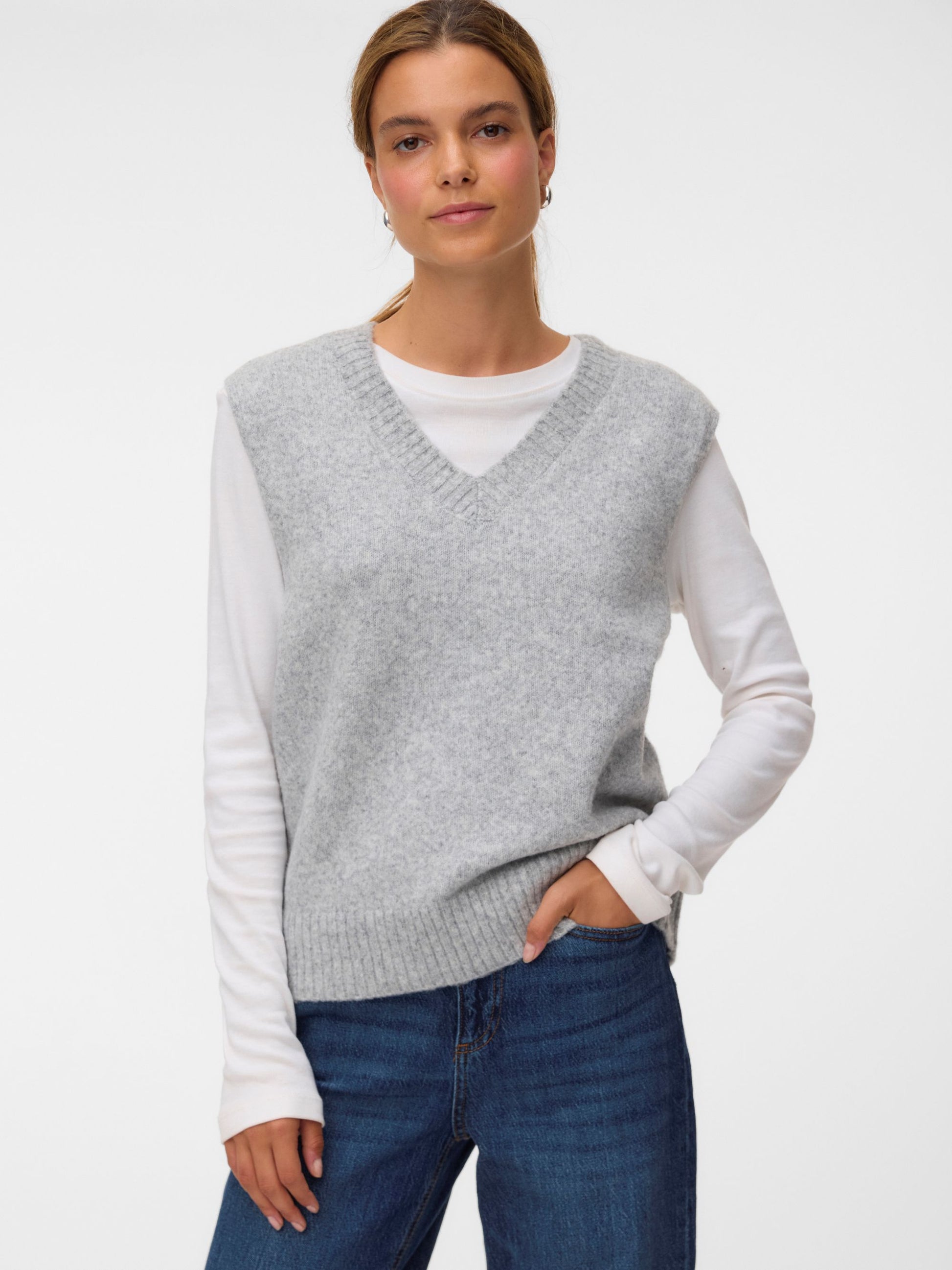 VM BOOM V NECK VEST - LIGHT GREY MELANGE