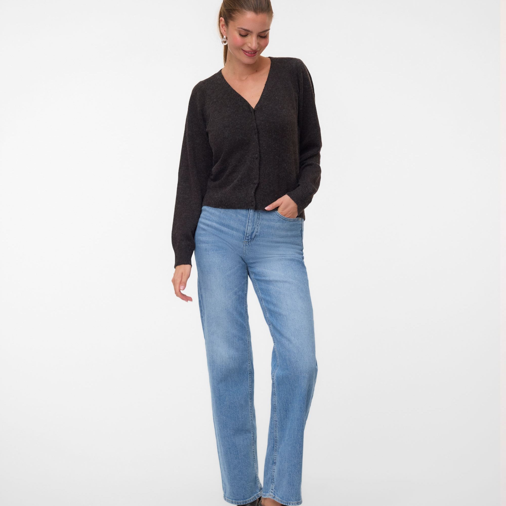 VM DOFFY V NECK CARDIGAN - CHOCOLATE TORTE