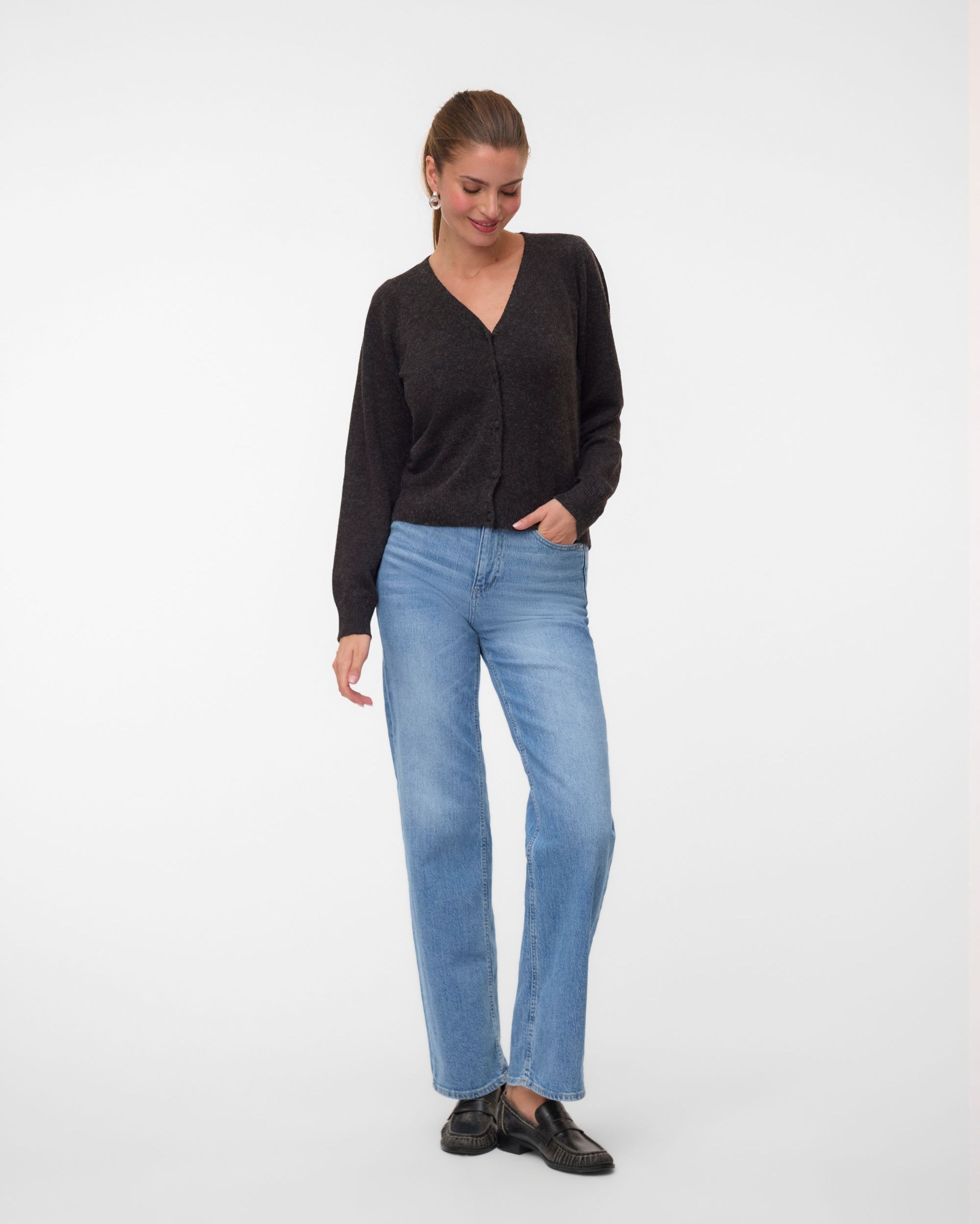 VM DOFFY V NECK CARDIGAN - CHOCOLATE TORTE