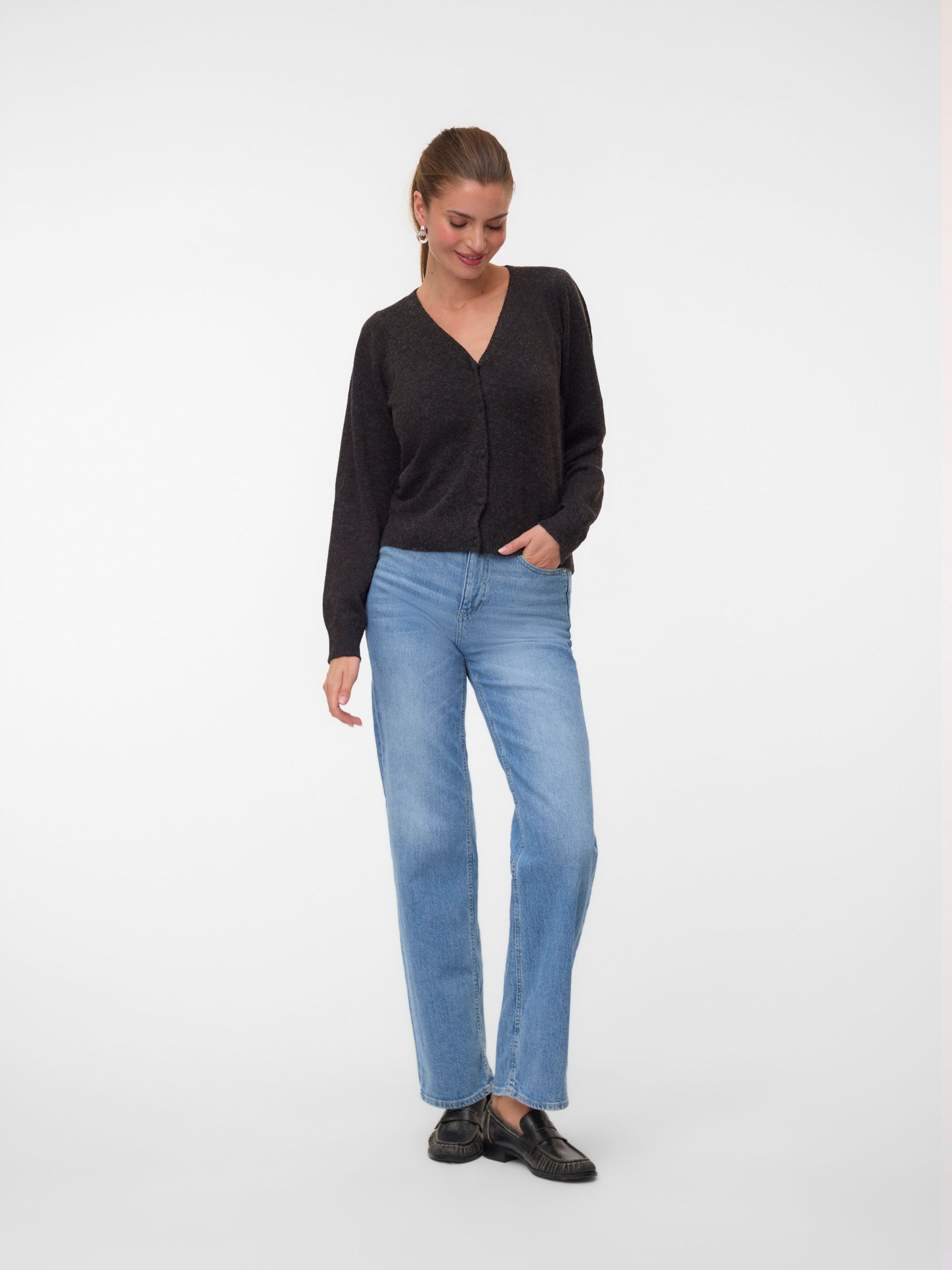 VM DOFFY V NECK CARDIGAN - CHOCOLATE TORTE