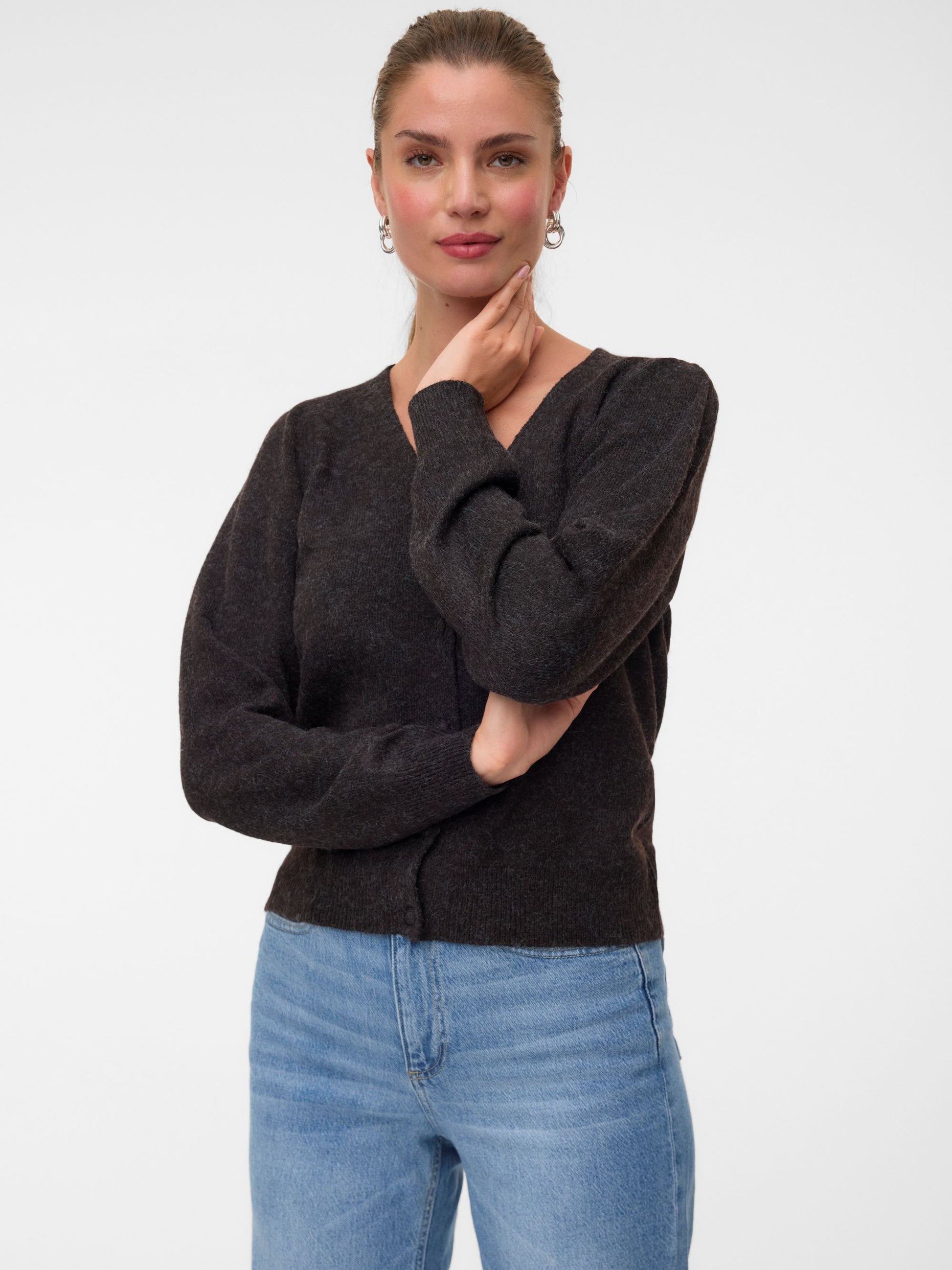 VM DOFFY V NECK CARDIGAN - CHOCOLATE TORTE