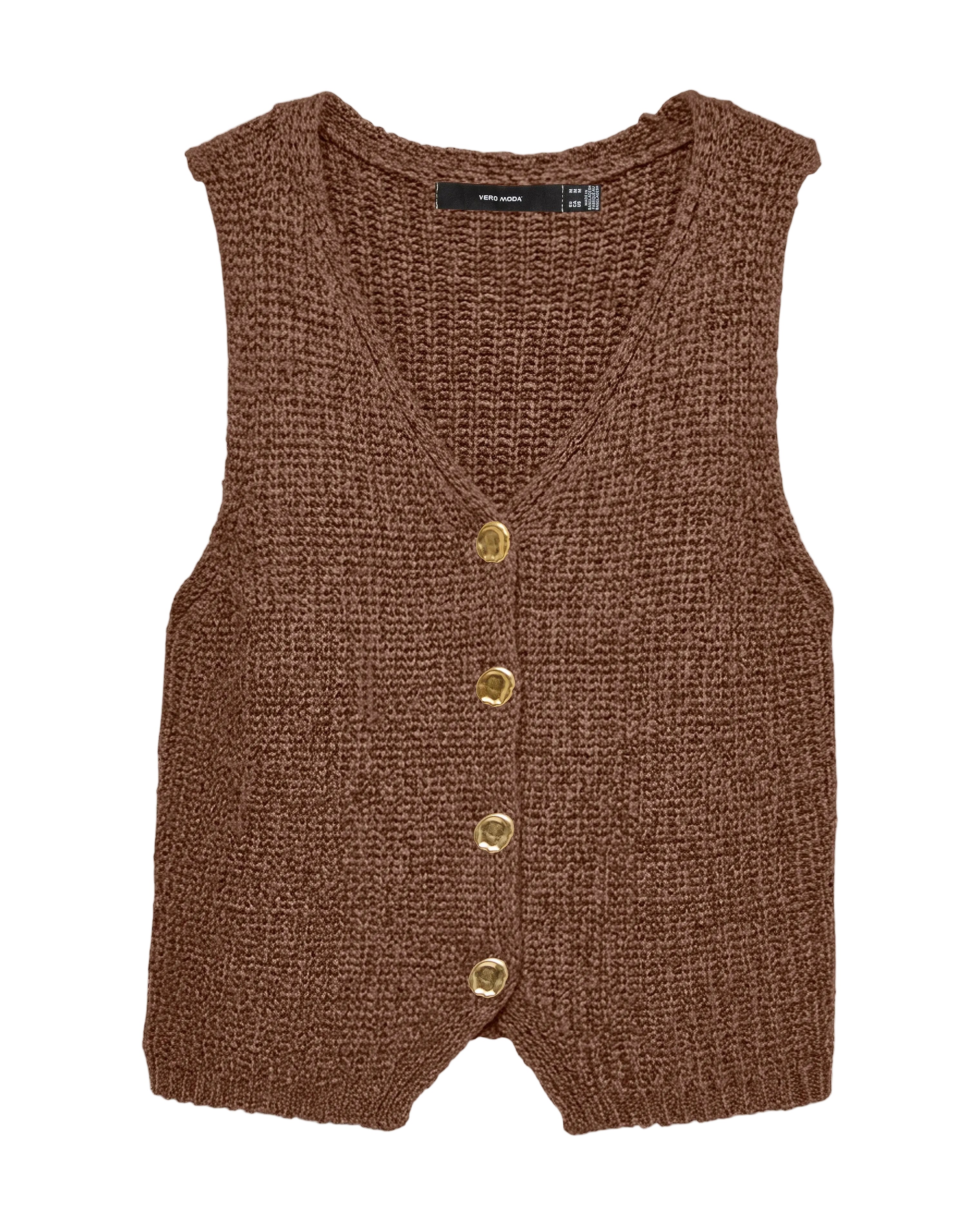 VM PENELOPE KNIT V NECK VEST - COCOA