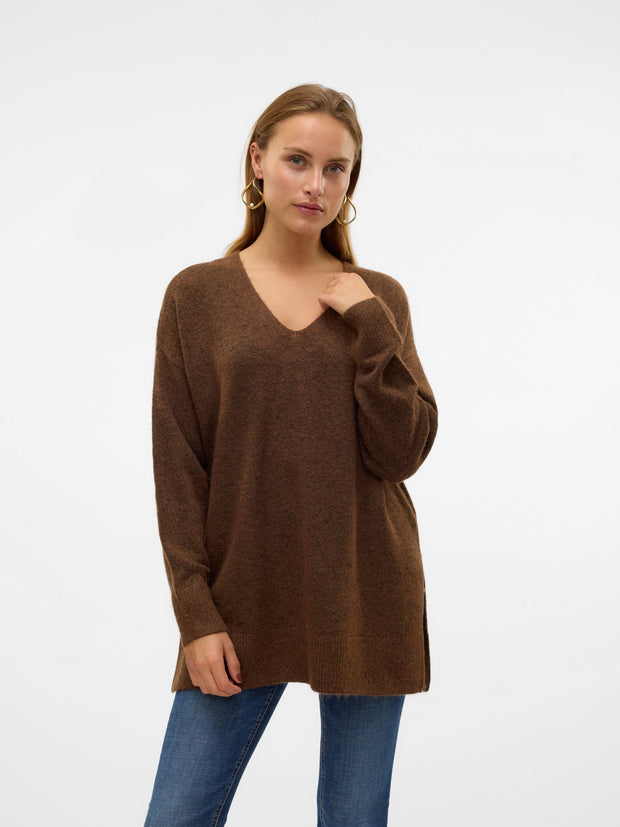 LUCA V NECK LONG PULLOVER - PINECONE