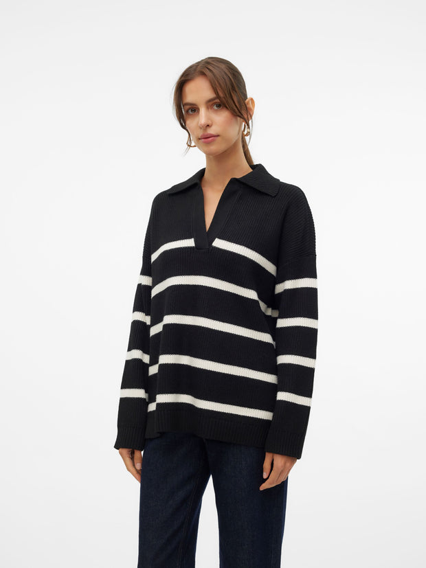 LUNA V NECK LONG PULLOVER - BLACK + BIRCH - LAST SIZE S