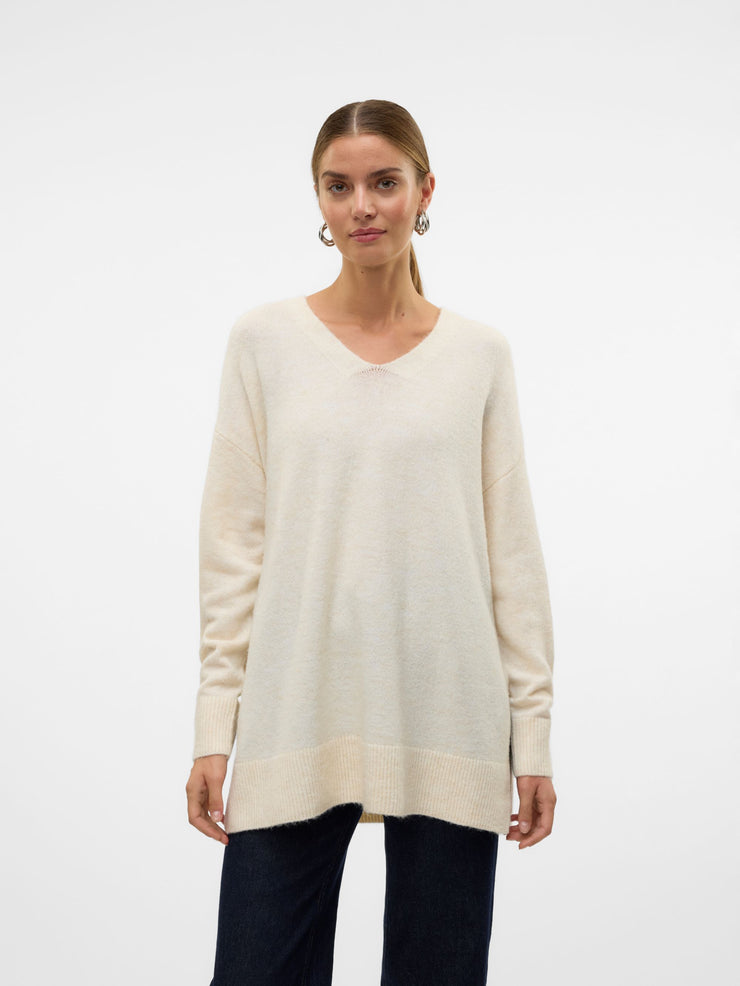 LUCA V NECK LONG PULLOVER - BIRCH