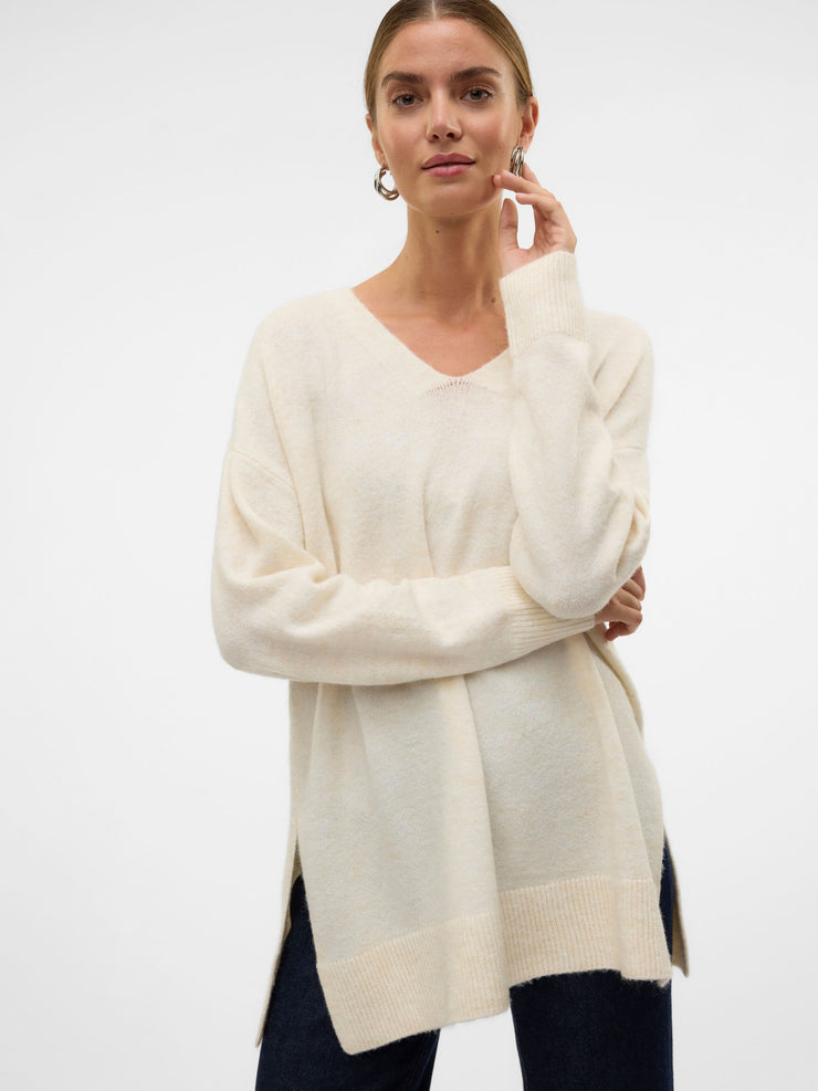 LUCA V NECK LONG PULLOVER - BIRCH