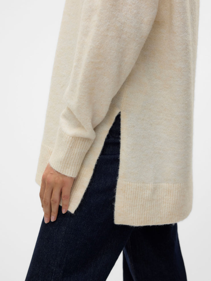 LUCA V NECK LONG PULLOVER - BIRCH