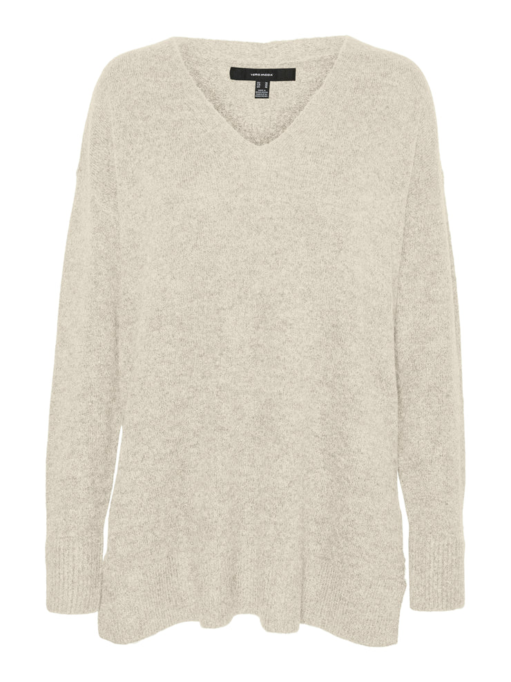 LUCA V NECK LONG PULLOVER - BIRCH