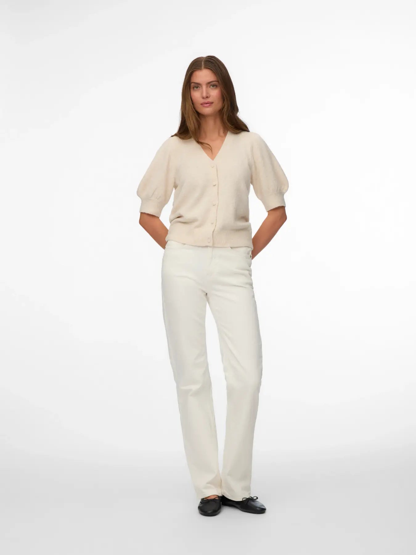 VM DOFFY 2/4 V NECK CARDIGAN - BIRCH