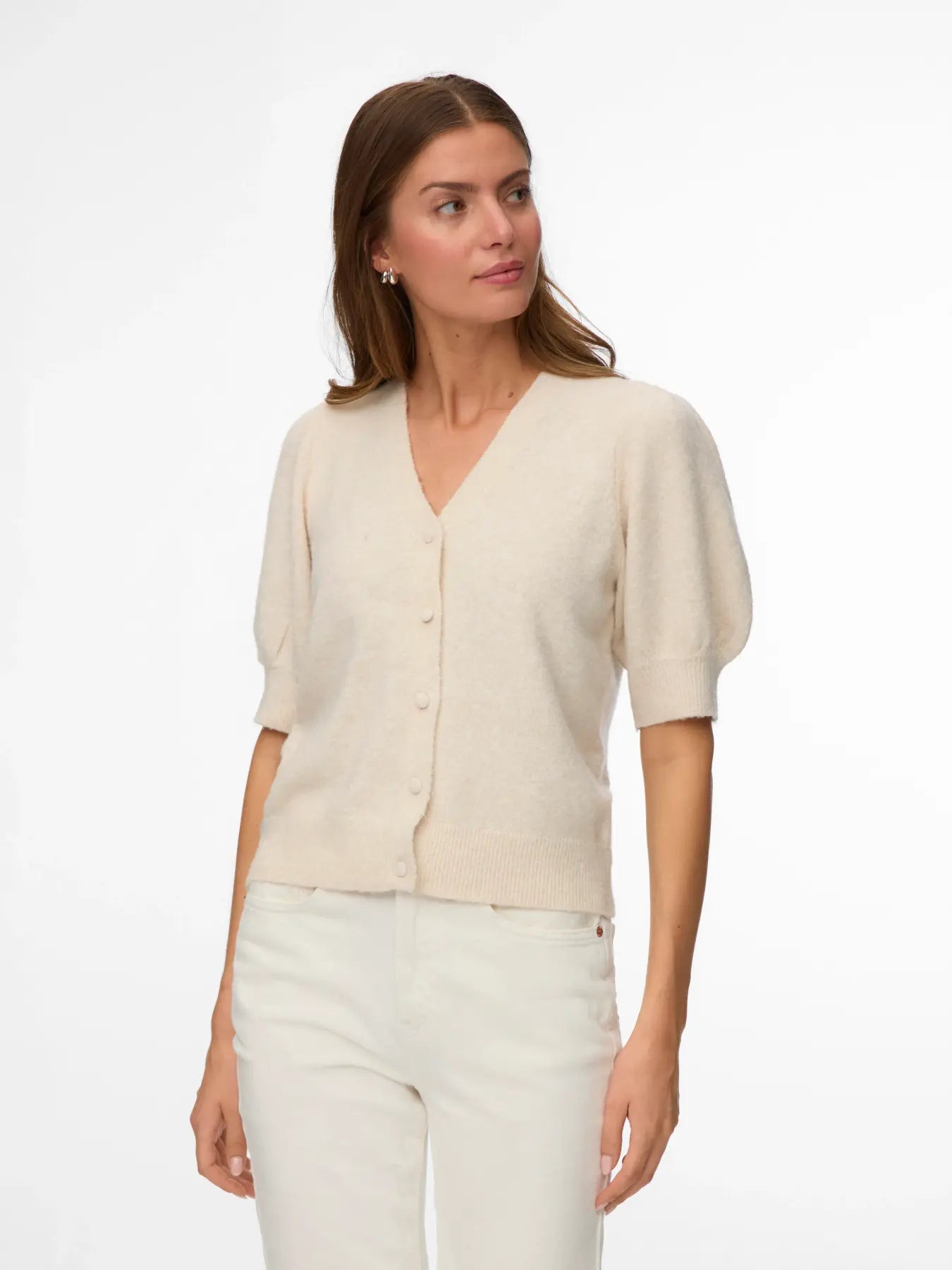 VM DOFFY 2/4 V NECK CARDIGAN - BIRCH