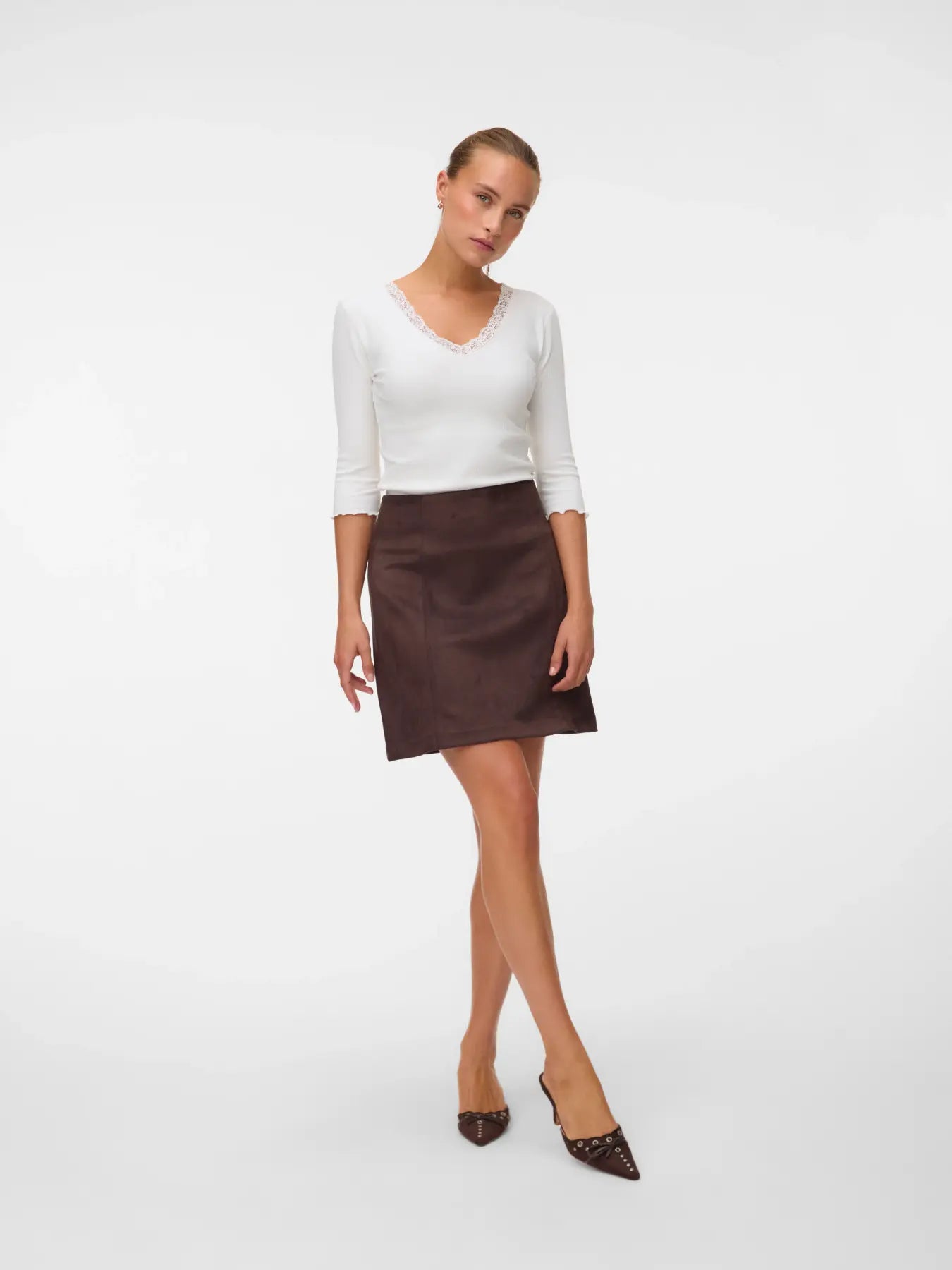 VM DONNA SUEDE KNEE LENGTH SKIRT - COFFEE BEAN