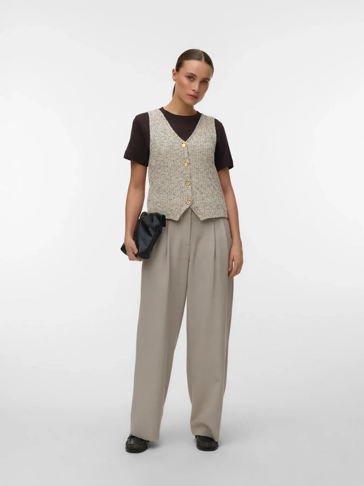 VM PENELOPE KNIT V NECK VEST - BIRCH DETAIL