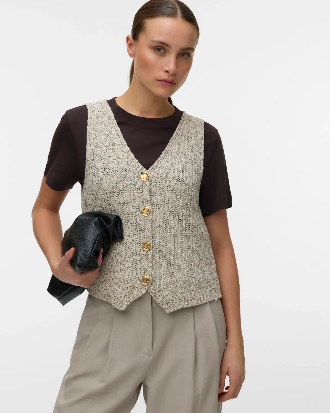 VM PENELOPE KNIT V NECK VEST - BIRCH DETAIL