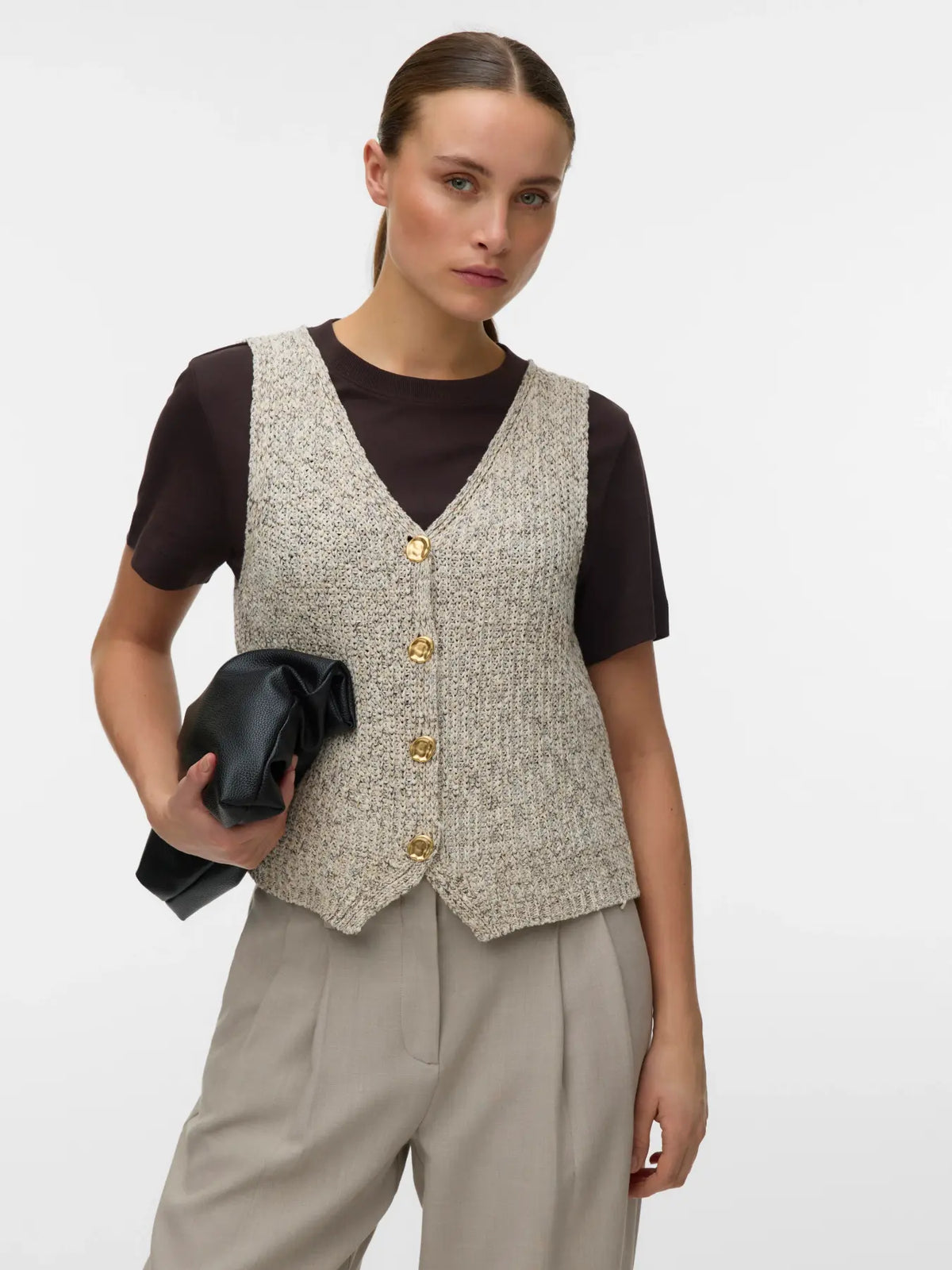 VM PENELOPE KNIT V NECK VEST - BIRCH DETAIL