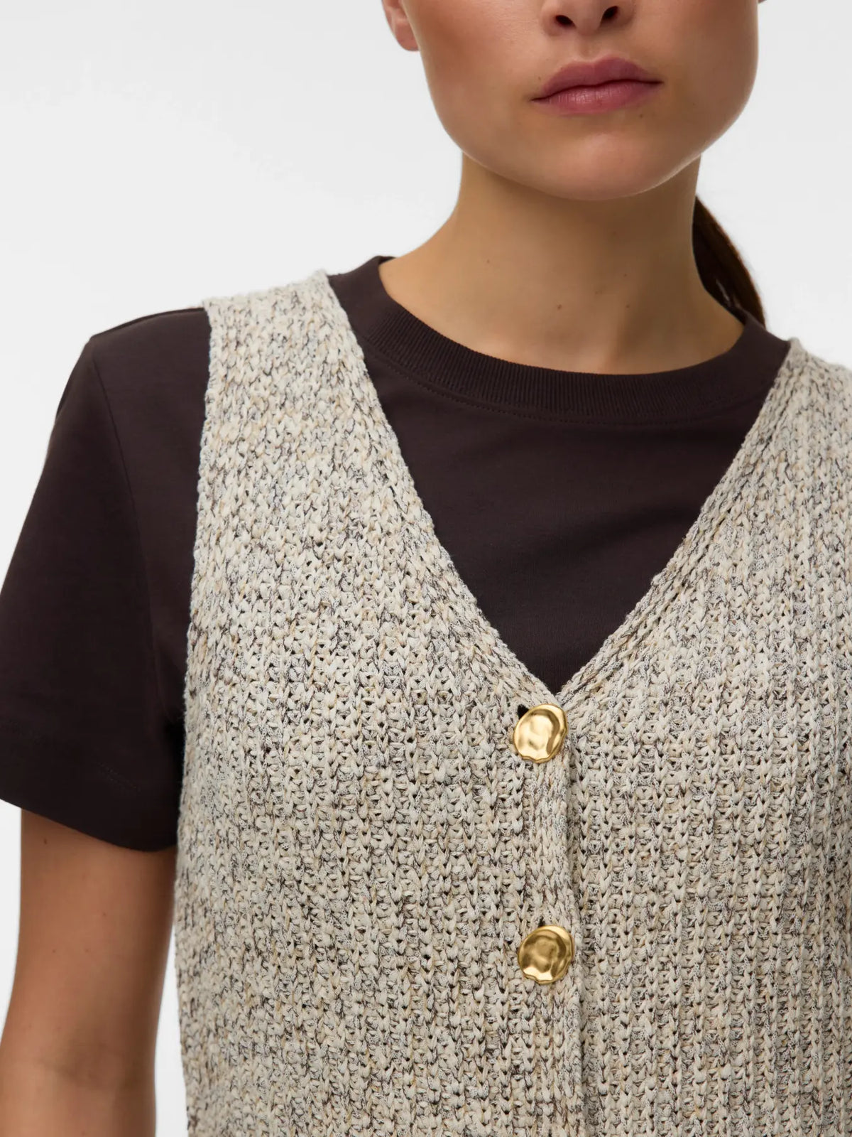 VM PENELOPE KNIT V NECK VEST - BIRCH DETAIL