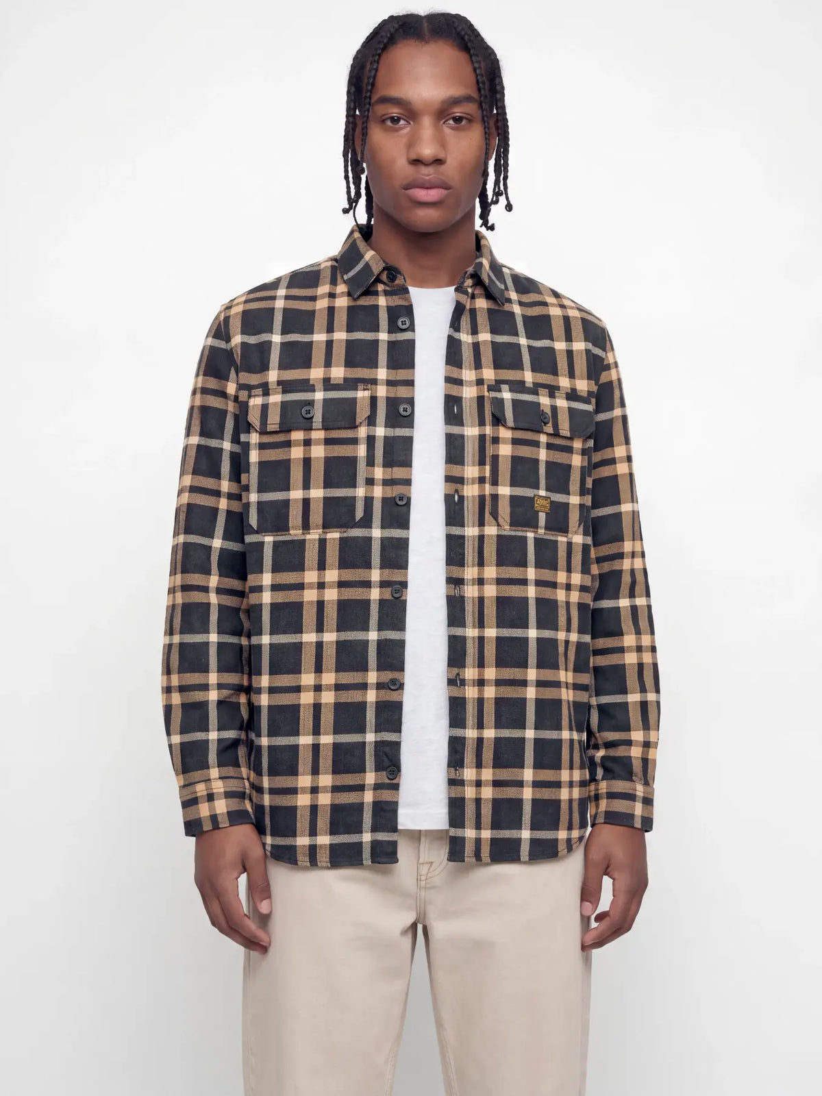 JJ IVY CHECK LS OVERSHIRT - GANACHE