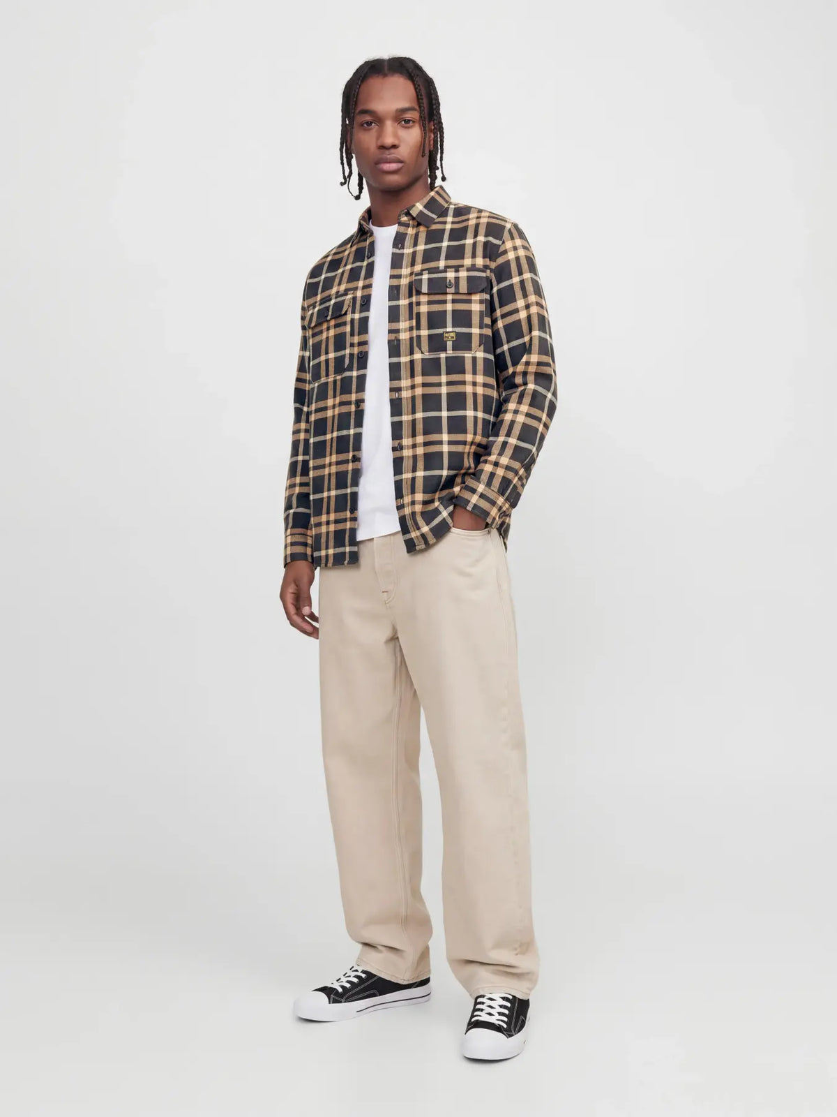 JJ IVY CHECK LS OVERSHIRT - GANACHE