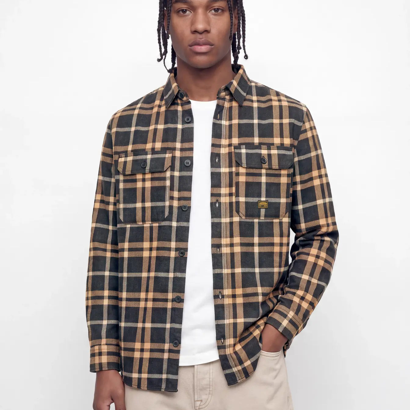 JJ IVY CHECK LS OVERSHIRT - GANACHE