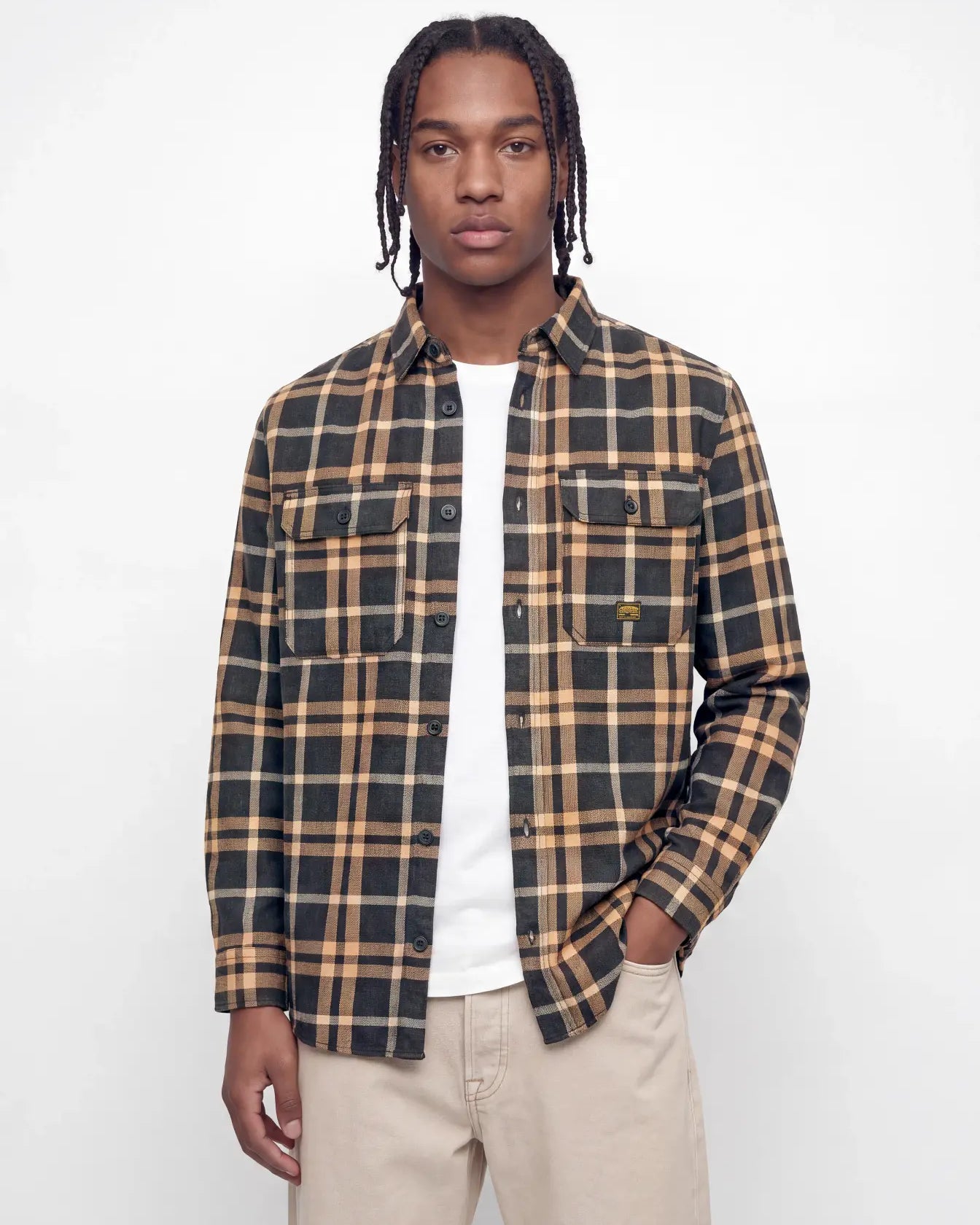 JJ IVY CHECK LS OVERSHIRT - GANACHE