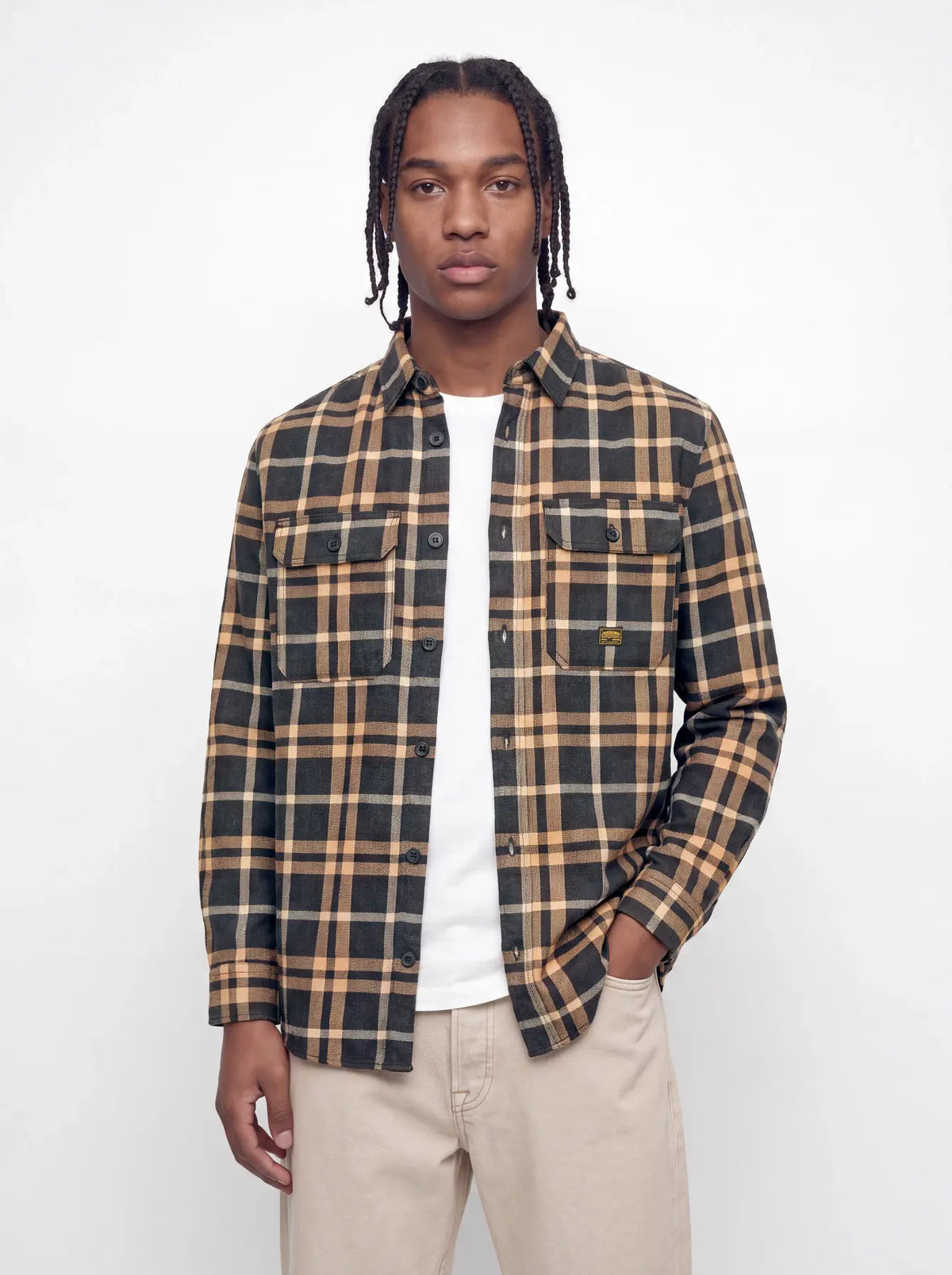 JJ IVY CHECK LS OVERSHIRT - GANACHE