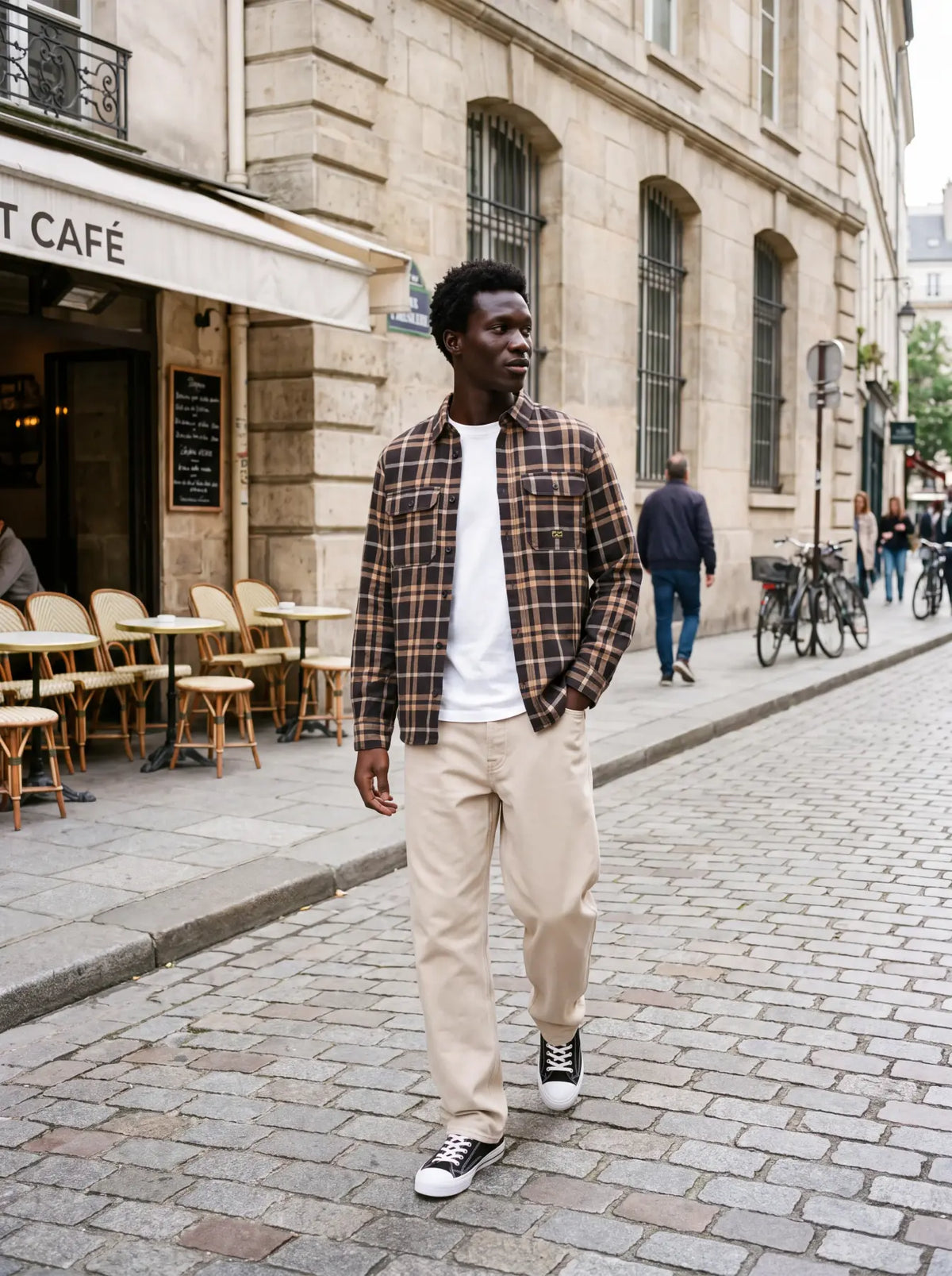 JJ IVY CHECK LS OVERSHIRT - GANACHE