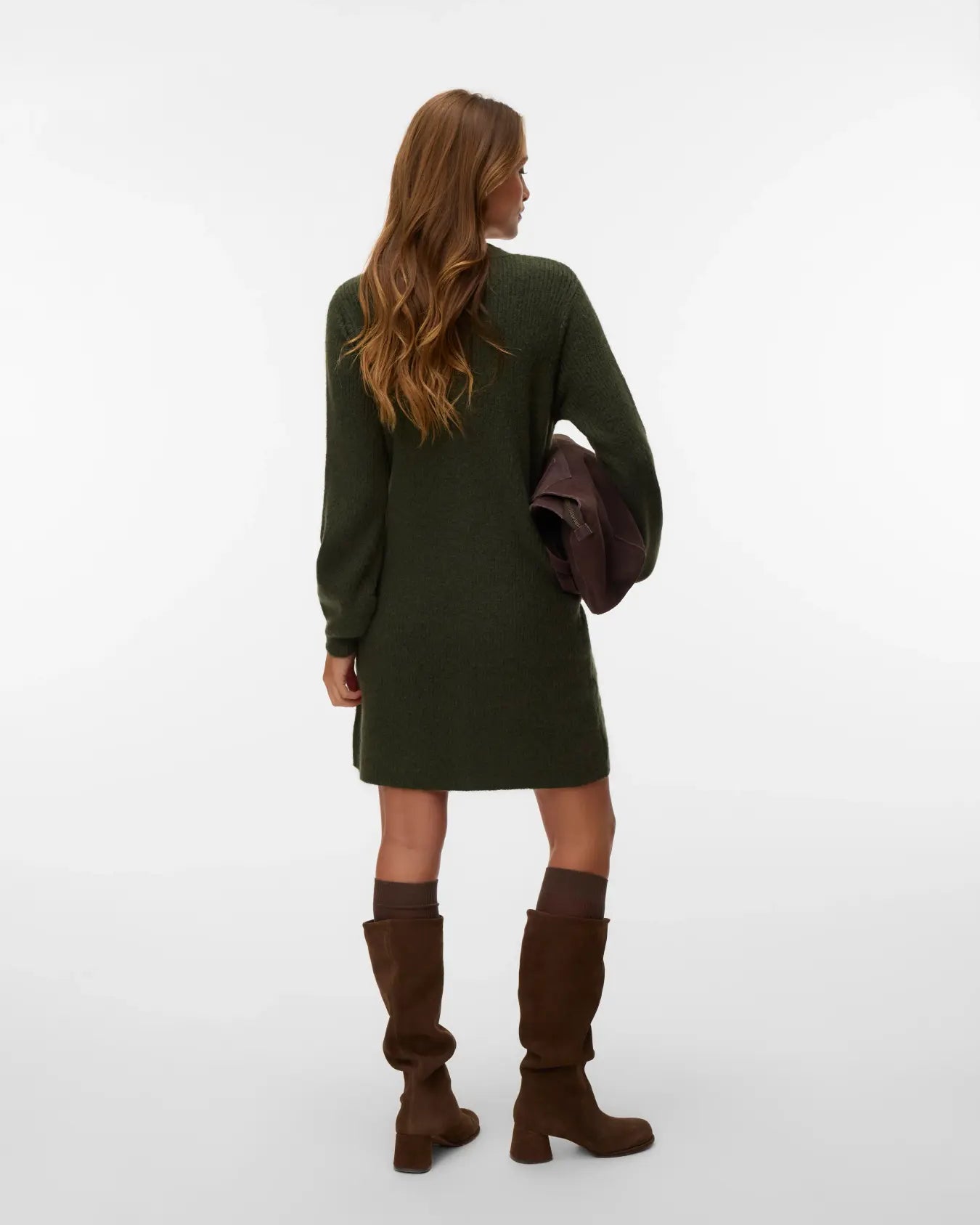 VM KARLA V NECK BUTTON DRESS - FOREST NIGHT