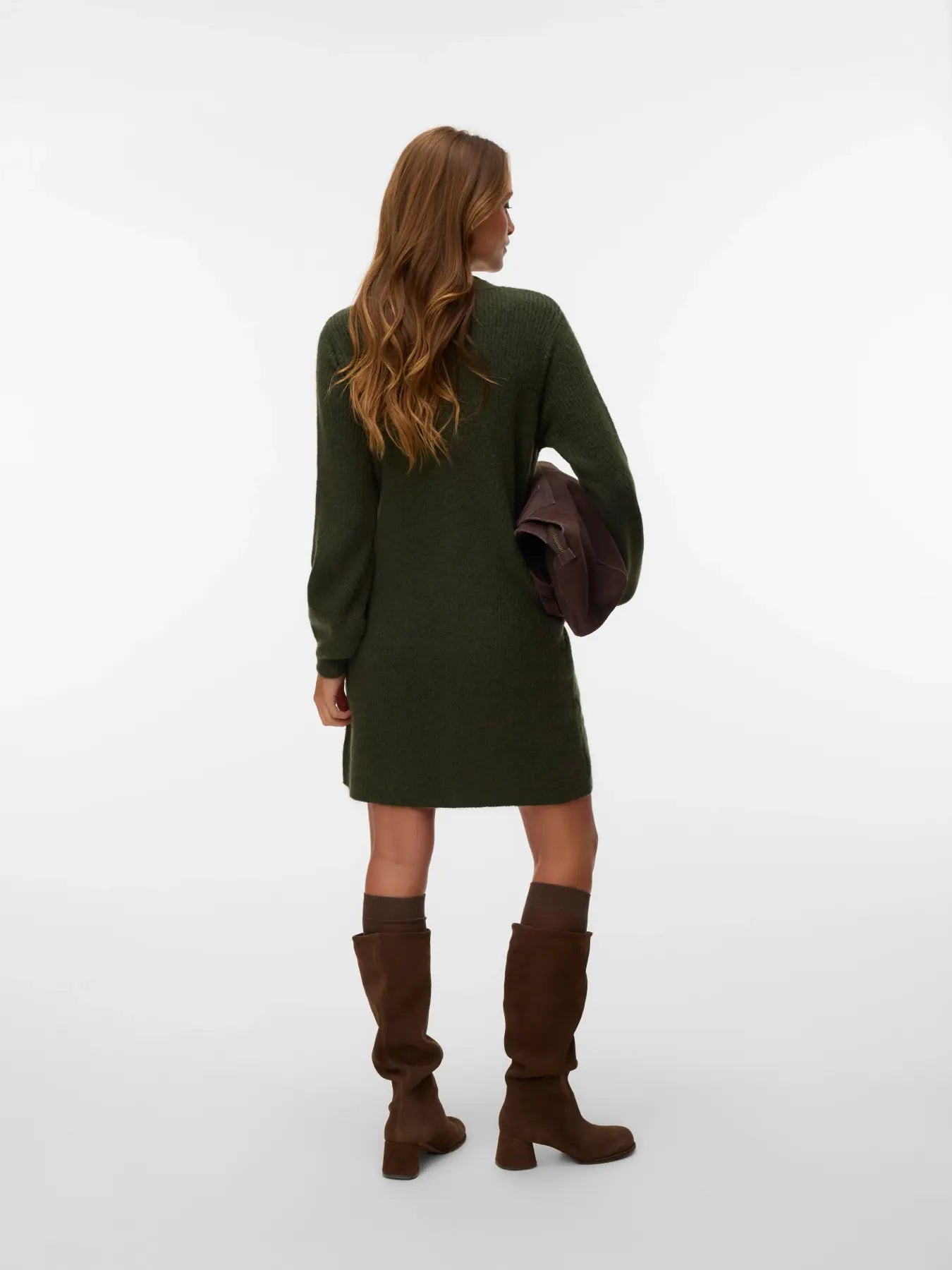 VM KARLA V NECK BUTTON DRESS - FOREST NIGHT
