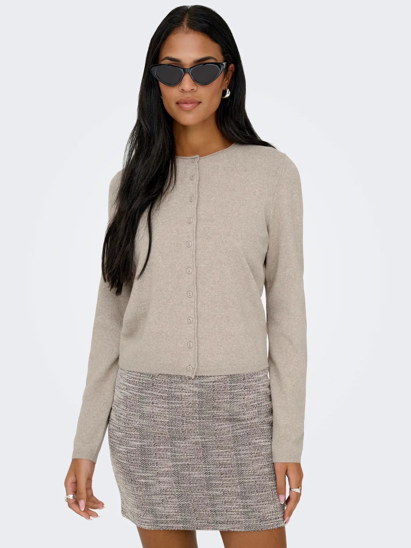ONLY LOYAL O NECK CARDIGAN - BEIGE