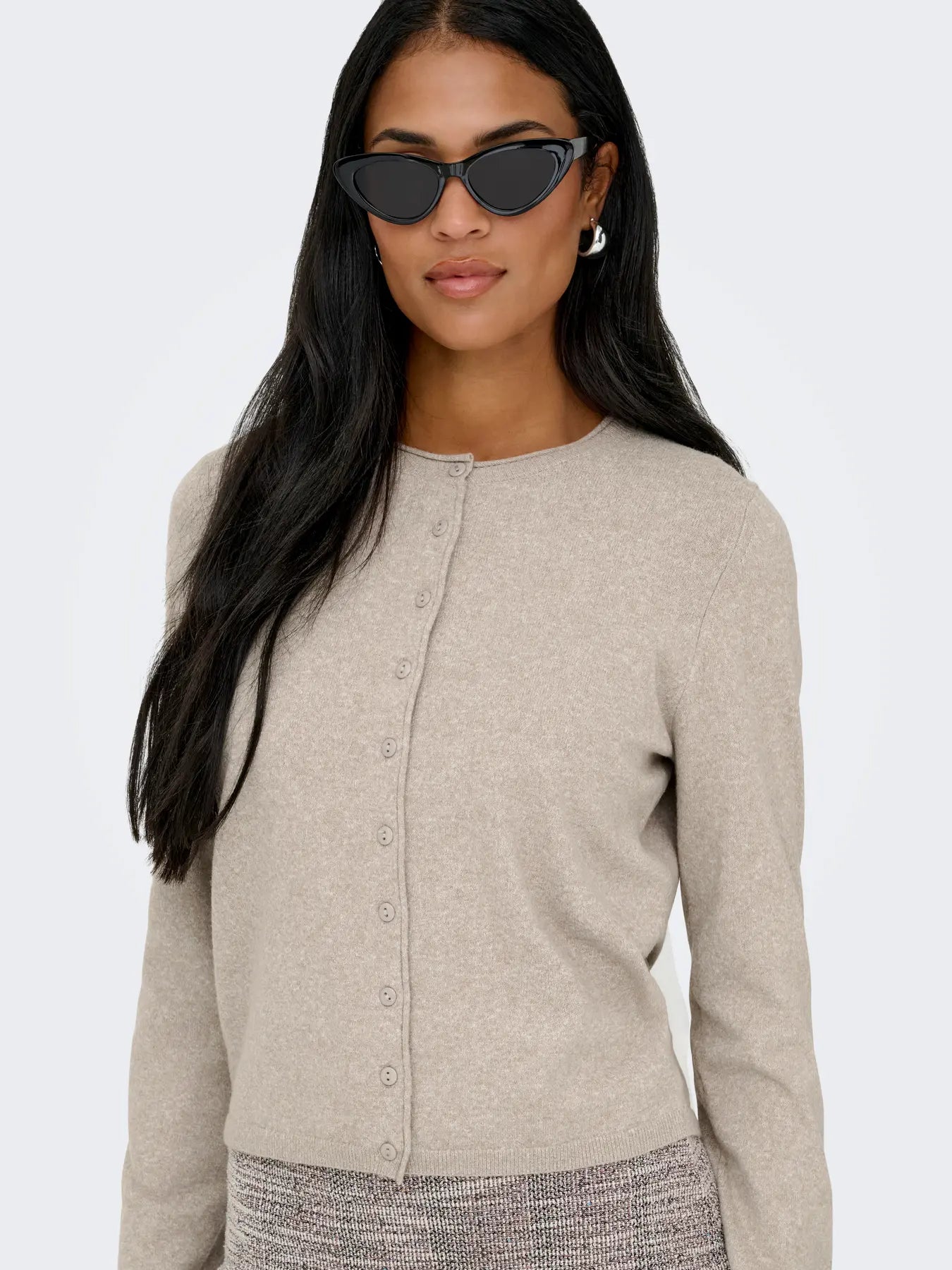 ONLY LOYAL O NECK CARDIGAN - BEIGE MELANGE